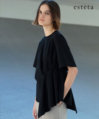  【エステータ】コットンコンプレッシャージャージー タックデザイン カットソー