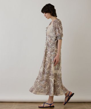 GRACE CONTINENTAL スカーフプリントドレス ベージュ