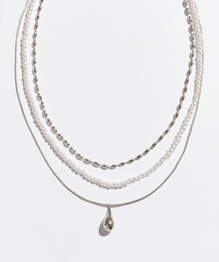Phoebe パール×ドロップメタル3連ネックレス　シルバー シルバー
