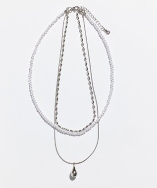 Phoebe パール×ドロップメタル3連ネックレス　シルバー シルバー