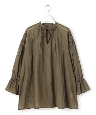 23区 【先行予約】リネンミックスシアースラブ ギャザーブラウス カーキ系