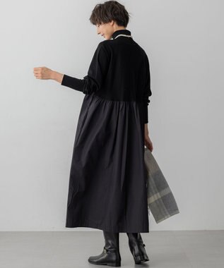 23区 L 【洗える】ギャザーコンビ ニットワンピース ブラック系