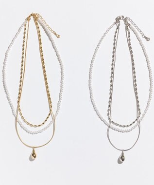 Phoebe パール×ドロップメタル3連ネックレス　シルバー シルバー