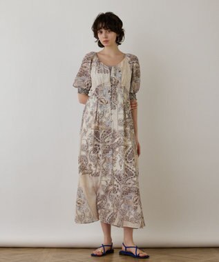 GRACE CONTINENTAL スカーフプリントドレス ベージュ