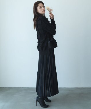 自由区 【カトリエムブーケ】Check frange フリンジカーディガン ブラック