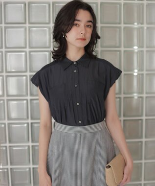 組曲 L ギャザーライトデシン ブラウス ネイビー系