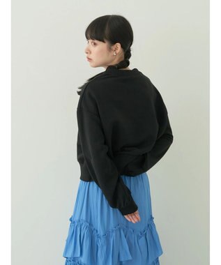 earth music&ecology クルーネック袖シャーリングスウェット Black