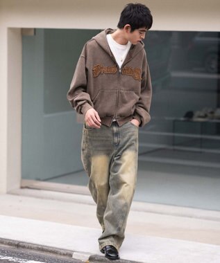 WEGO 【ユニセックス着用ITEM/MLサイズ展開】ショートグラフィックZIPパーカー ブラウン