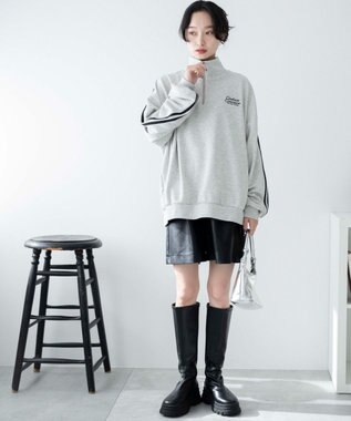 WEGO ラインハーフジップBIGスウェット 杢グレー