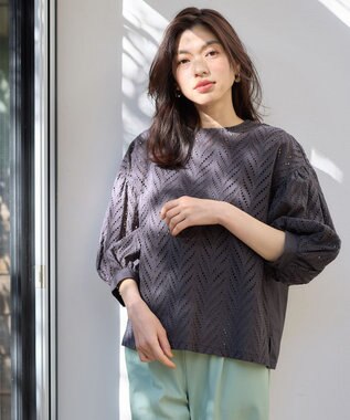 ANY 【洗濯機可】エンブロイダリーブラウス チャコール