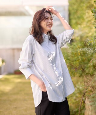 ANY 【洗濯機可能/接触冷感/UVケア】カラーストライプシャツ グレーロンスト