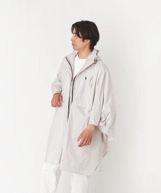 MOONBAT POLO RALPH LAUREN(ポロ ラルフローレン) ポロポニー ポケッタブル レインポンチョ レインコート 無地 フード 収納袋 ロゴ入 レディース ライトグレー