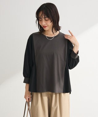 Green Parks ７分袖サイドシャーリングドッキングプルオーバ Charcoal Gray