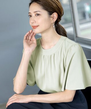 Tiaclasse 【洗える】5分丈フレアスリーブブラウス ミント