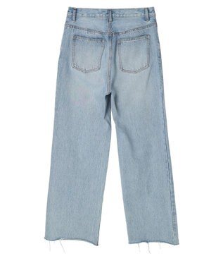 earth music&ecology ウ゛ィンテージ加工セルフカットワイドデニム Light Indigo