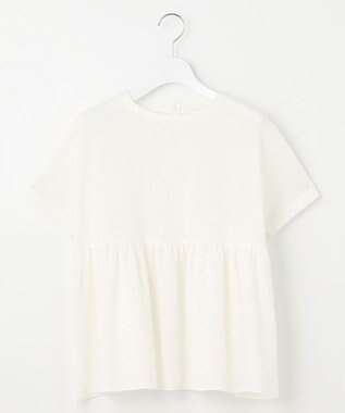 自由区 【洗える】リネンサッカーコンビペプラム カットソー オフホワイト