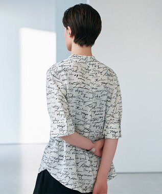 ICB 【30th ANNIVERSARY】5cityプリント バンドカラーブラウス オフホワイト×ブラック