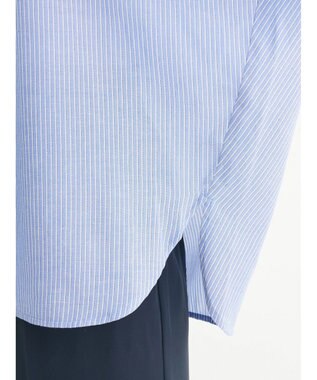 Green Parks 綿麻混フレンチスリーブスキッパーシャツ Stripe Blue