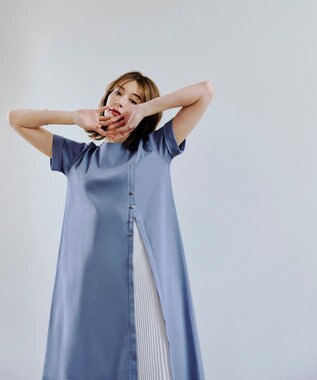 Tiaclasse 【UVケア・接触冷感】”あまラク” アシメプリーツカットソーワンピース ブルー
