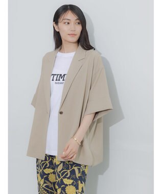 Te chichi 麻調ハーフスリーブジャケット ベージュ