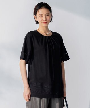 自由区 【洗える】エンブロイダリー チュニック丈カットソー ブラック系