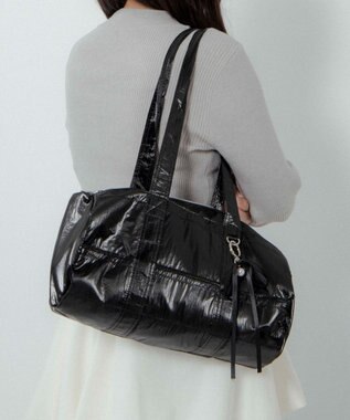 WEGO サテンリボンチャーム付きボストンバッグ ブラック