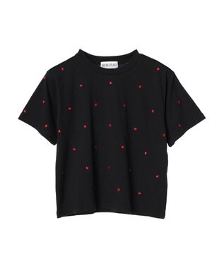 Green Parks ・Ｄｏｕｂｌｅ　Ｆｌａｇｓ　ハート刺繍ＴＥＥ Black