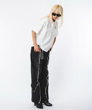 WEGO 【ユニセックス着用ITEM】ブリーチグラフィックポロシャツ（SS） ホワイト