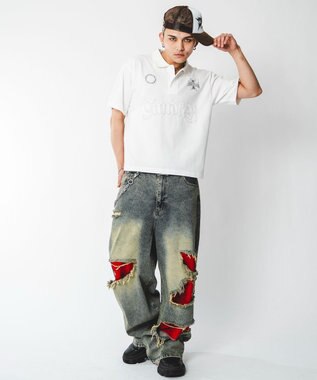 WEGO 【ユニセックス着用ITEM】ブリーチグラフィックポロシャツ（SS） ホワイト