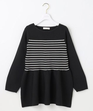 ANY SIS 【洗える】スポンディッシュペプラム ニット ブラック×オフ