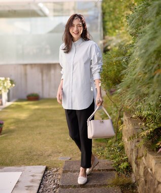 ANY 【洗濯機可能/接触冷感/UVケア】カラーストライプシャツ グレーロンスト