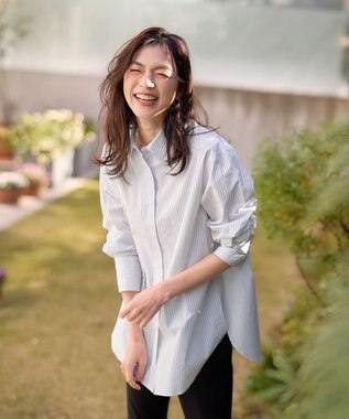 ANY 【洗濯機可能/接触冷感/UVケア】カラーストライプシャツ グレーロンスト