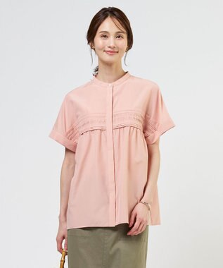 J.PRESS LADIES S ソフトシアークロス フレンチスリーブ ブラウス コーラルピンク系
