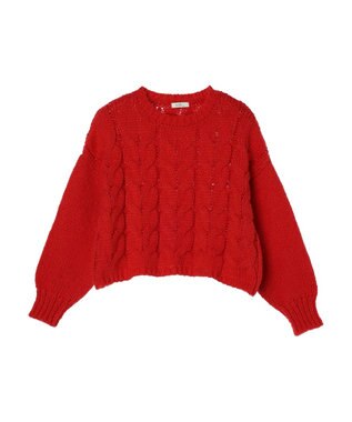 earth music&ecology ローゲージ手編み風ケーブルプルオーバー Red
