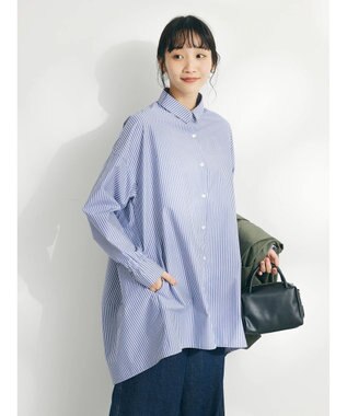 CRAFT STANDARD BOUTIQUE イージーケアコクーンポケ付きチュニック Stripe Navy