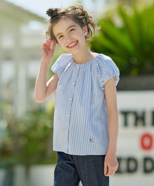 組曲 KIDS 【110-140㎝】サマーストライプ ブラウス サックスブルー系1