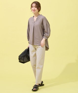 ANY L 【手洗い可能】ヨーロピアンリネンスキッパーネックブラウス モカ