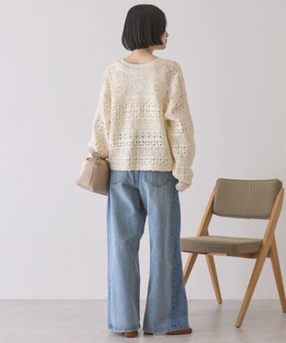 AMERICAN HOLIC 【前後2WAY】レース透かし編みニットカーディガン Ivory