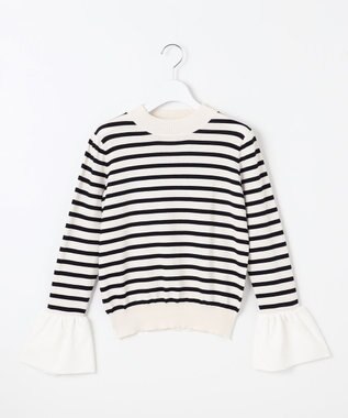 Feroux 【洗える】袖フレアボーダー ニット ホワイト系1