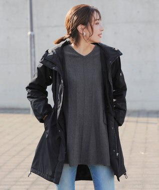 Tiaclasse L 【洗える】ストライプ編みフレアニットチュニック チャコールグレー