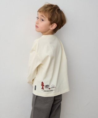 ANY KIDS はたらく車プリント 長袖Tシャツ オフホワイト