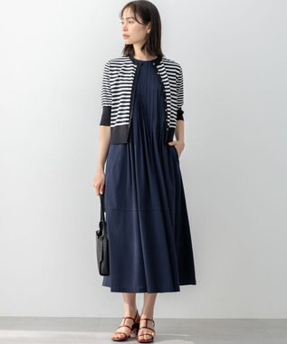 組曲 L ドライタッチ 5分袖カーディガン ブラック×オフ系1