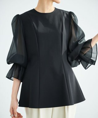 #Newans シアースリーブブラウス ブラック