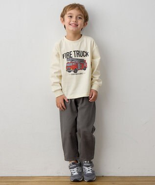 ANY KIDS はたらく車プリント 長袖Tシャツ オフホワイト