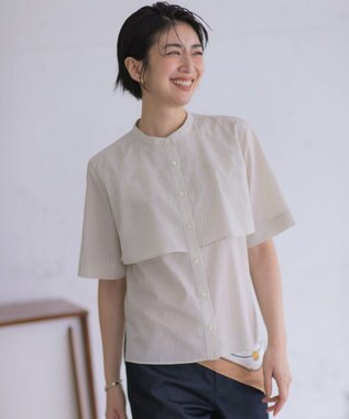 J.PRESS LADIES 【一枚で着映え】シルフィーローン ストライプ バンドカラー ブラウス