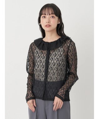 earth music&ecology ポコポコレースブラウス Black