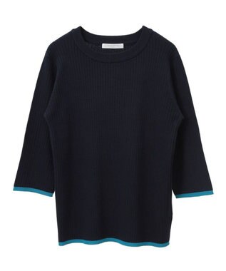 Green Parks ＢＰ　袖口カラーリブ７分袖ニットプルオーバー Dark Navy