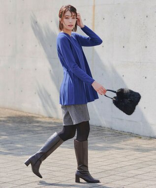 Tiaclasse 【洗える】ストライプ編みフレアニットチュニック ブルー