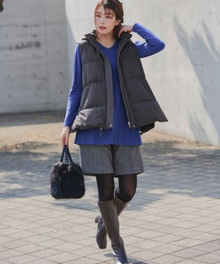 Tiaclasse 【洗える】ストライプ編みフレアニットチュニック ブルー