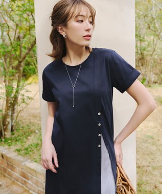 Tiaclasse 【UVケア・接触冷感】”あまラク” アシメプリーツカットソーワンピース ネイビー